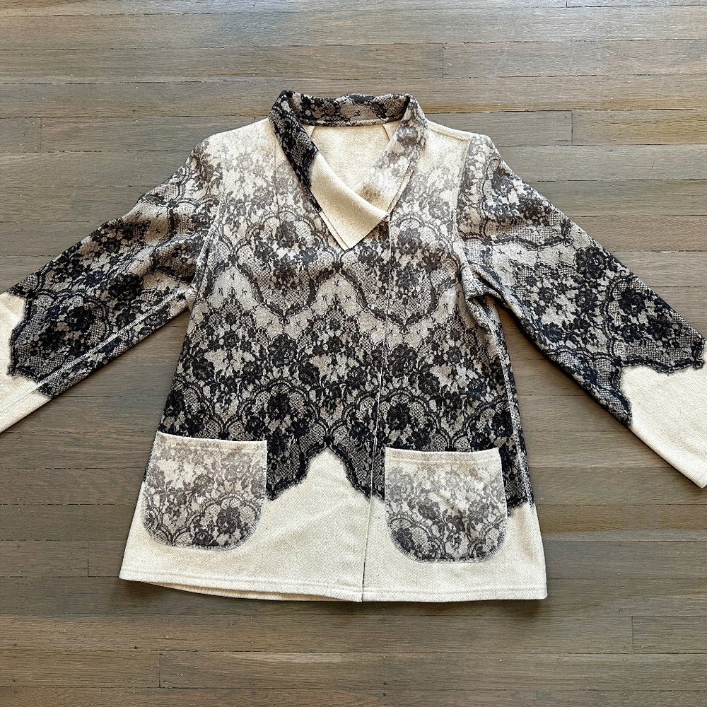 Babette SF Coat: Cream & Black Victorian-Influenced, Size P